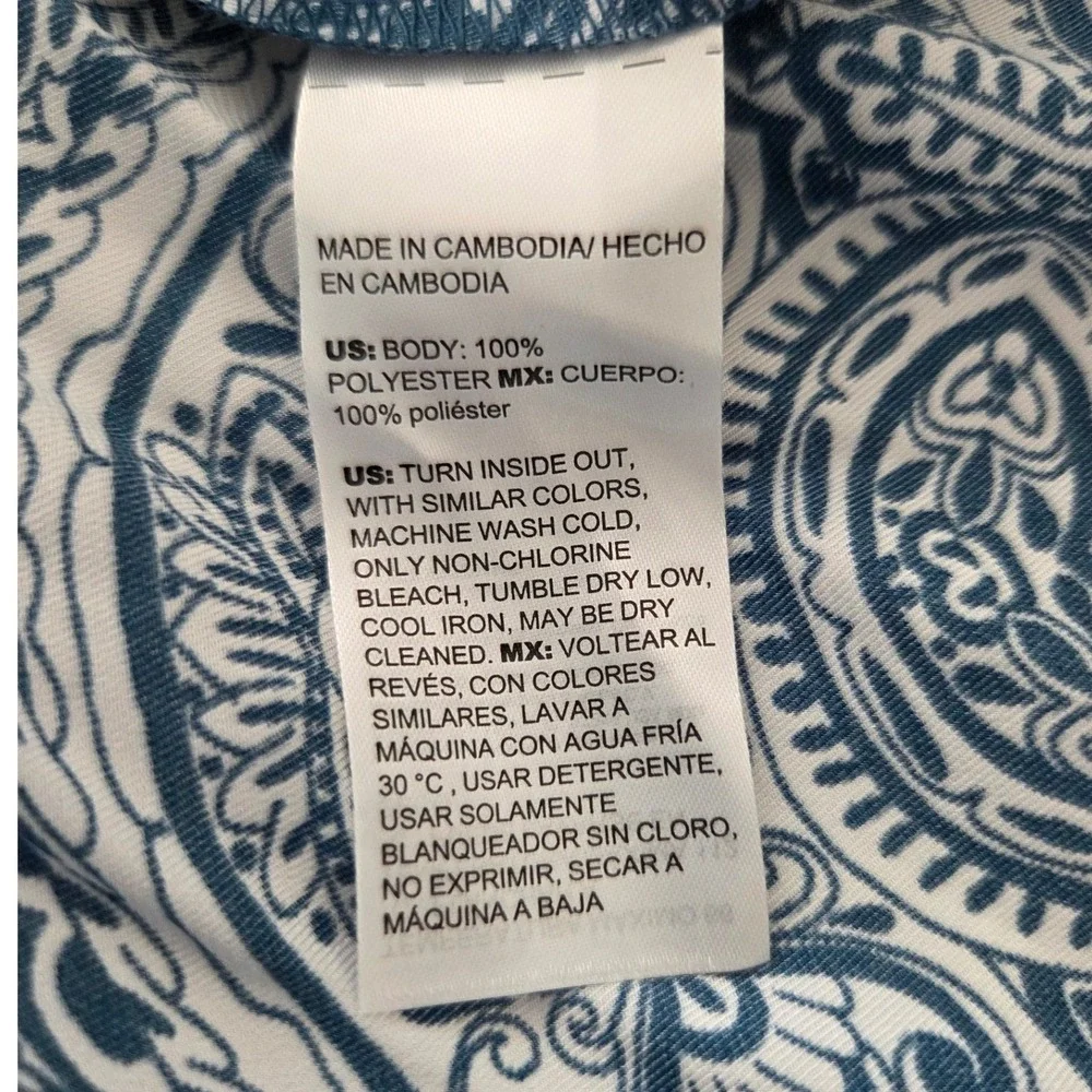 CHICOS Blue White‎ Paisley Pleated Elastic Waist Flowy Midi Maxi Skirt Sz 4/XXL